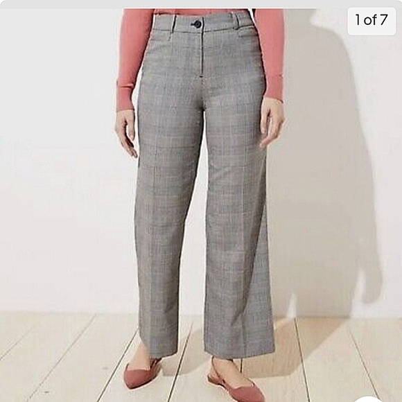 Loft Houndstooth High Waist Curvy Trouser Pants Size 2 Tall - Picture 1 of 5